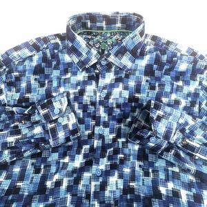 Luchiano Visconti Black Premium Geometric Shirt Men's L Blue Long Sleeve Stretch